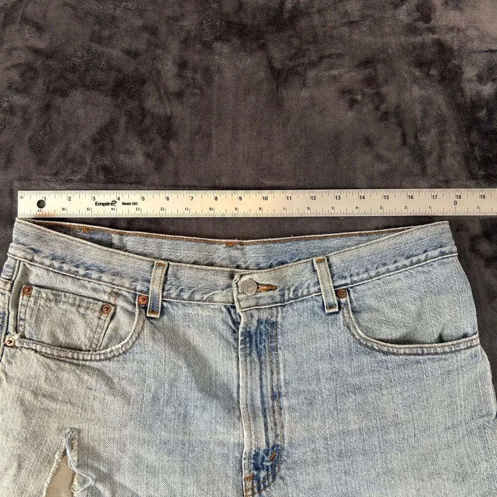 Levi's 505 Denim Shorts Mens W36 Light Blue Distressed Regular Fit